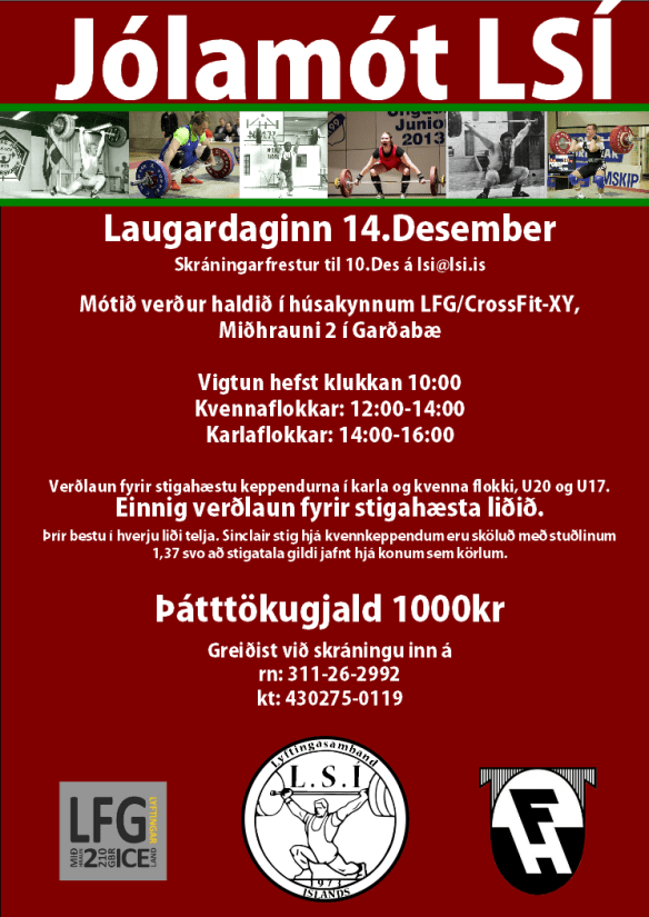 Jólamótið, tímaseðill og upplýsingar um liðakeppni